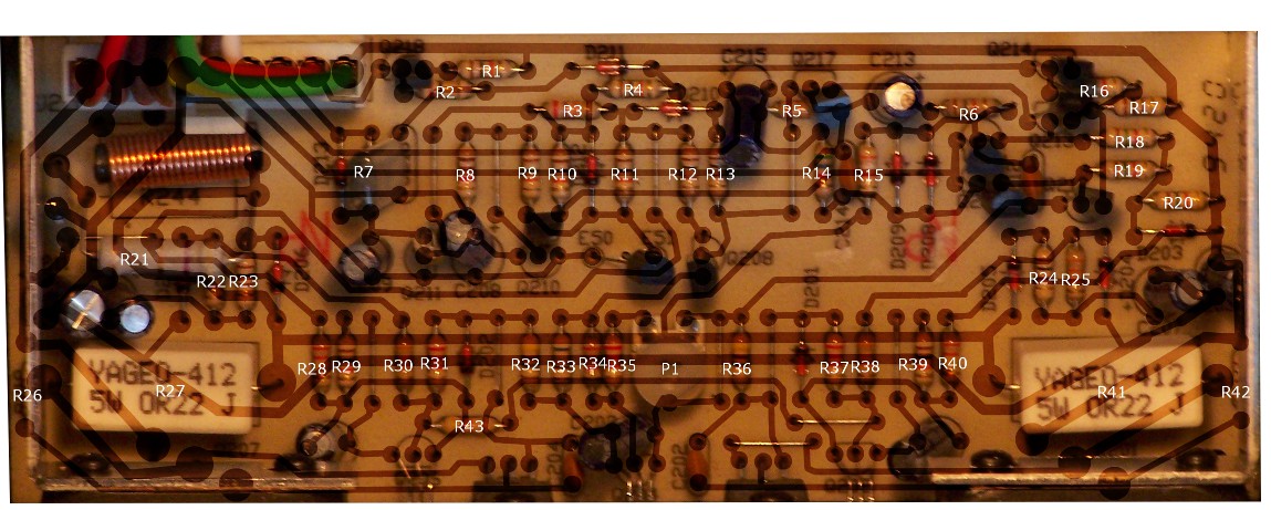 RA-100 left channel amp board, showing traces.